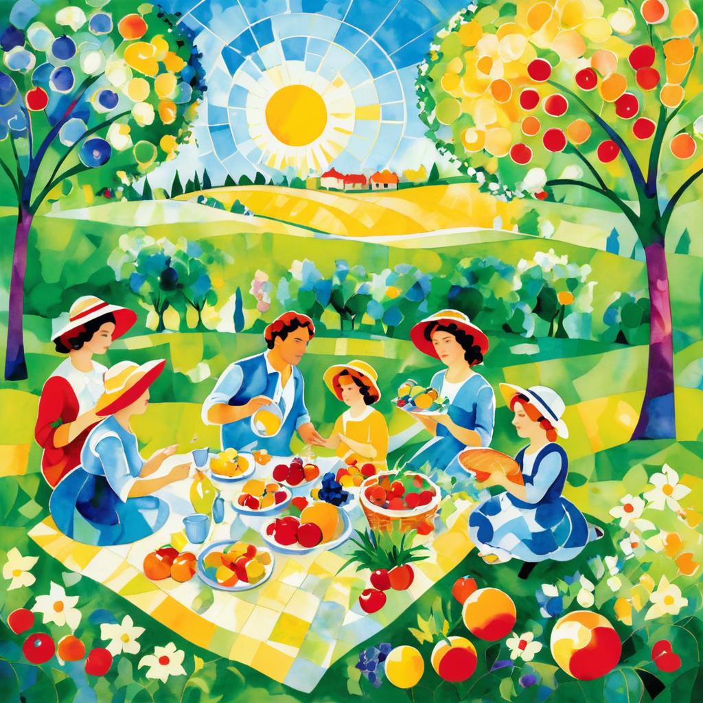 Vibrant Family Picnic in Chagall Style