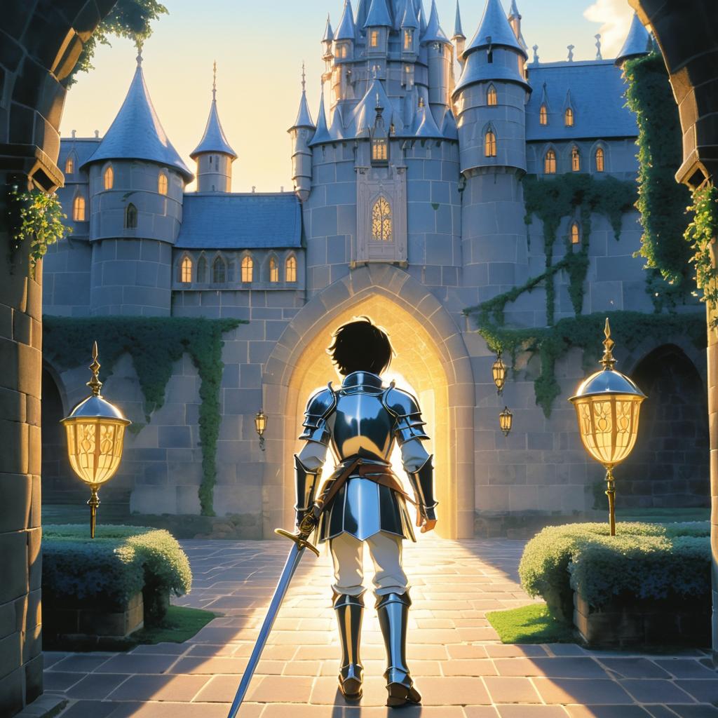 Determined Young Knight in Magical Dawn