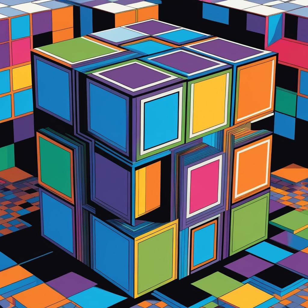 3D Cube in Escher-Inspired Vector Art