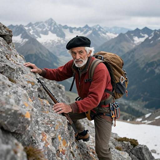 Determined Climber on Rocky Summit