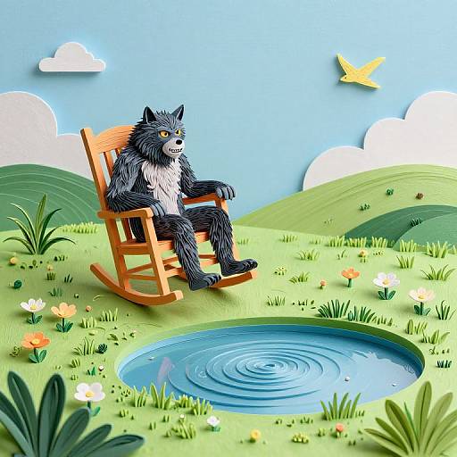 Retro Werewolf Scene in Pastel