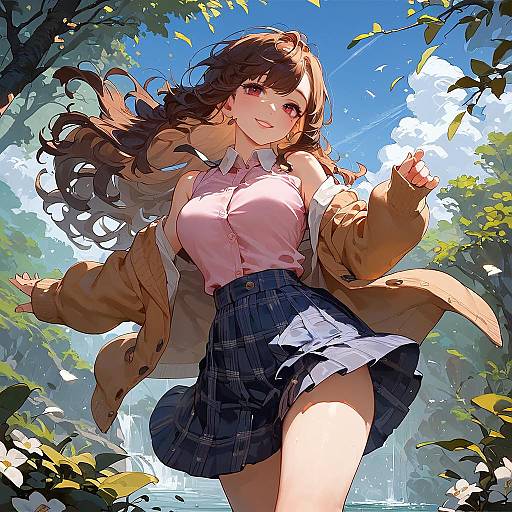 Joyful Anime Girl Outdoors Smiling
