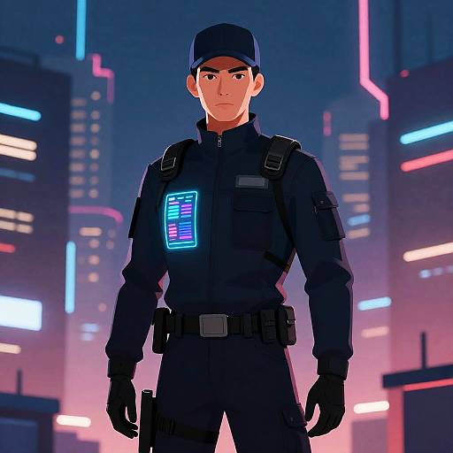 Nonbinary Courier in Neon Megacity
