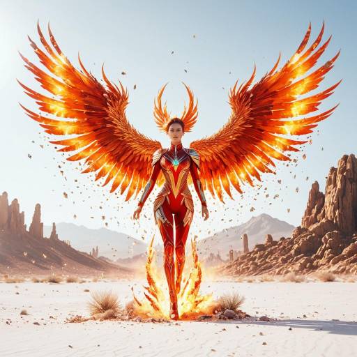 Fiery Phoenix Woman in Sci-Fi Desert