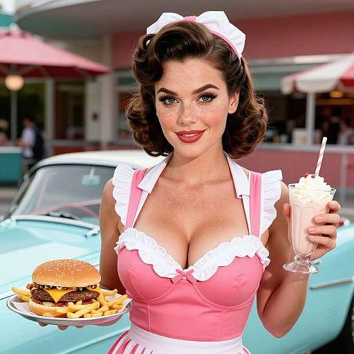 Photo-Realistic 1950s Pinup Waitress