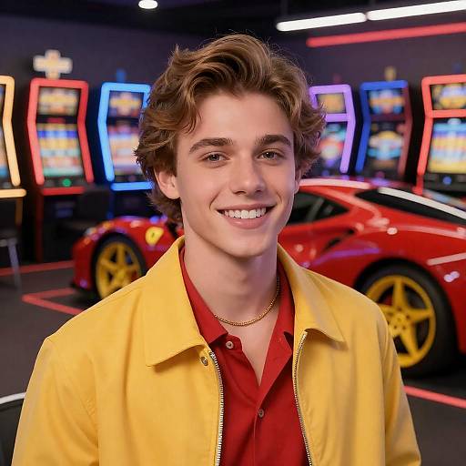 Vibrant Portrait with Ferrari and Slots