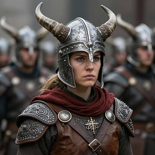 Female Viking Warrior in Horned Helmet