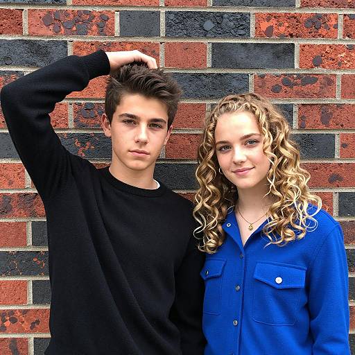 Teenagers Posing by a Brick Wall