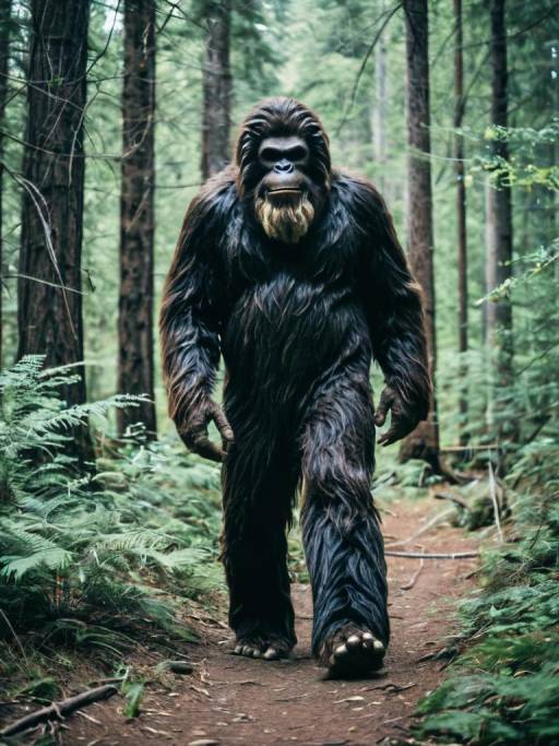 Man in Bigfoot Costume Walking in Forest