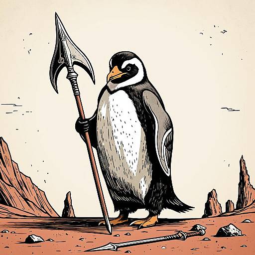 Stylized Penguin Warrior with Halberd