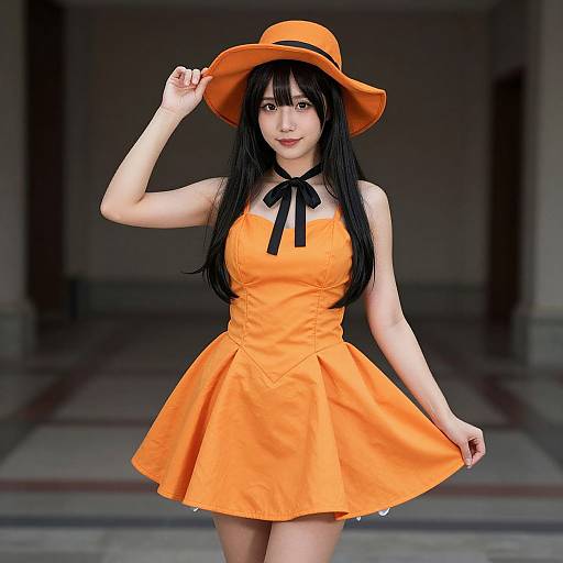 Woman in Orange Dress Costume