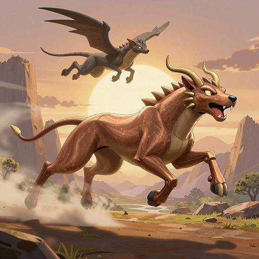 Fantasy Battle Between Manticore and Flying Dragon