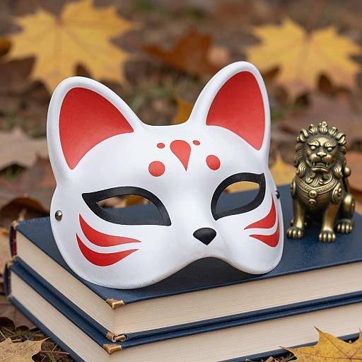 Autumn Scene with Fox Mask and Books