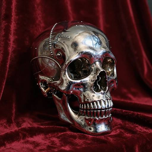 Chrome Metallic Human Skull Sculpture