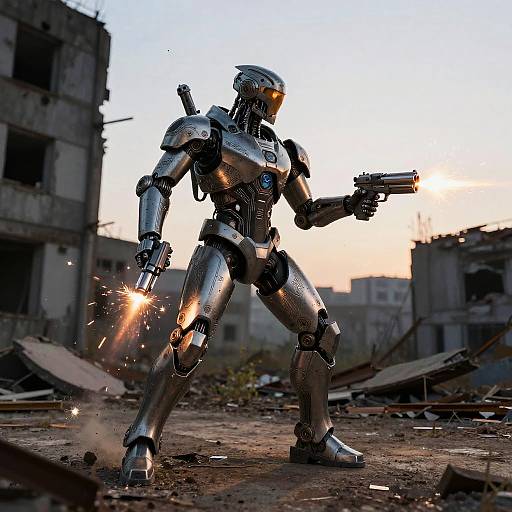 Cyberborg Warrior in Urban Ruins