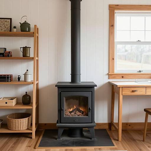 Cozy Cabin Interior with Wood Stove