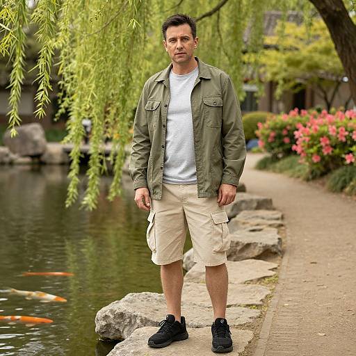 Man by Serene Koi Pond