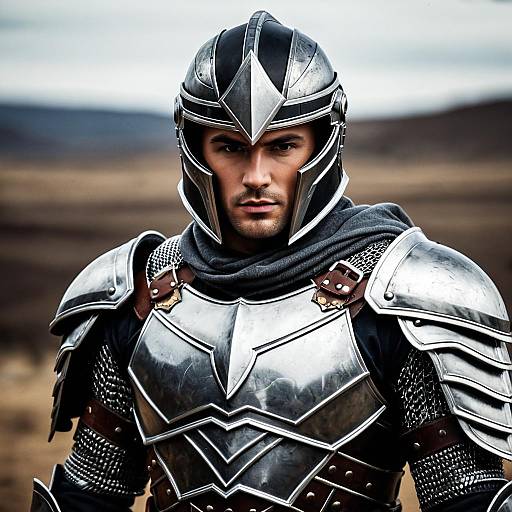 Man in Ares Inspired Armor with Helmet Outdoors