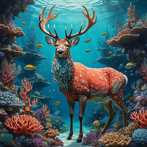 Deer Underwater in Coral Reef