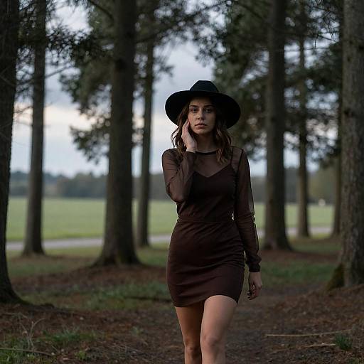 Elegant Woman in Forest Evening Light