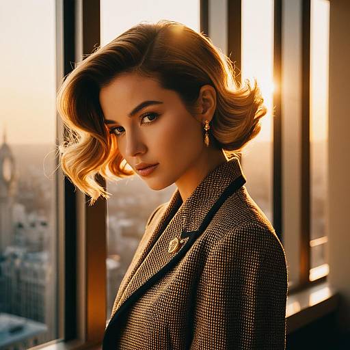 Woman with Comb Over Hairstyle in Classic Outfit