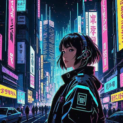 Neon Cyberpunk Anime Urban Landscape
