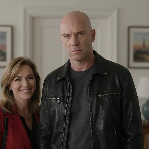 Serious Bald Man with Smiling Woman