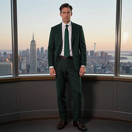 Confident Man in Green Suit at Observatory