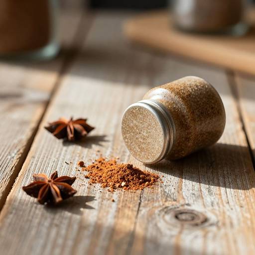 Rustic Spice Scene on Wooden Table