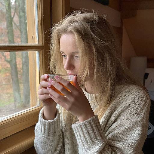 Cozy Rustic Cabin Woman Tea Scene