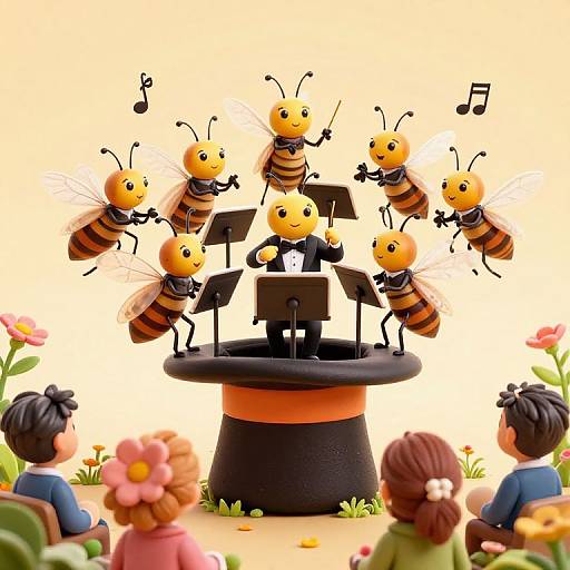 Whimsical Insect Symphony on Magician's Hat