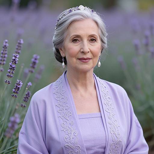 Elegant Older Woman with Lavender Robe