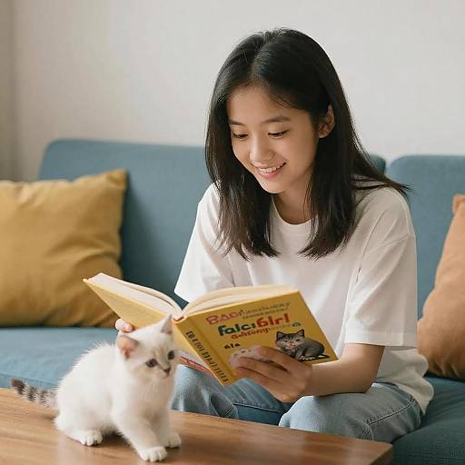Teenage Girl Reading to Kittens