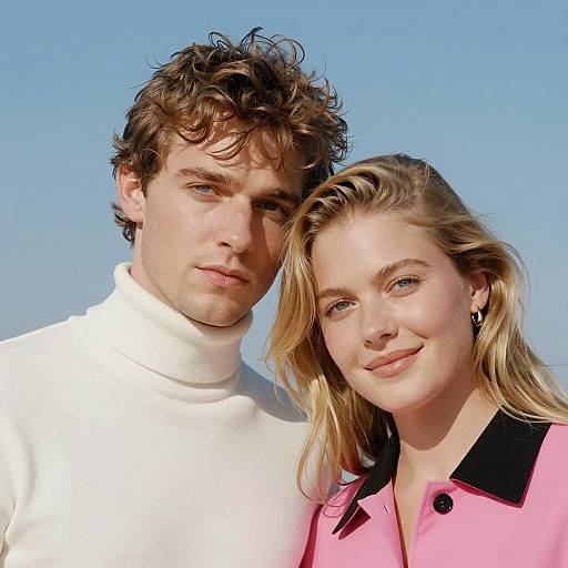 Portrait of Young Couple with Blue Sky Background
