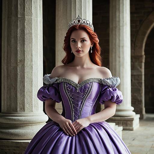Regal Red-Haired Princess in Purple Gown