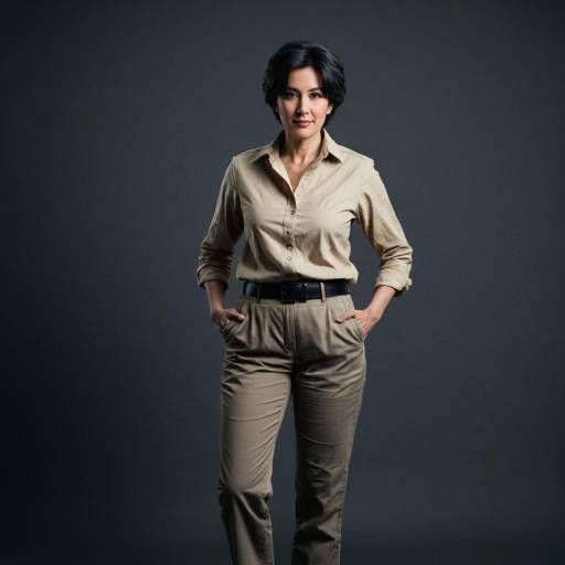 Woman in Casual Beige Outfit with Dark Hair