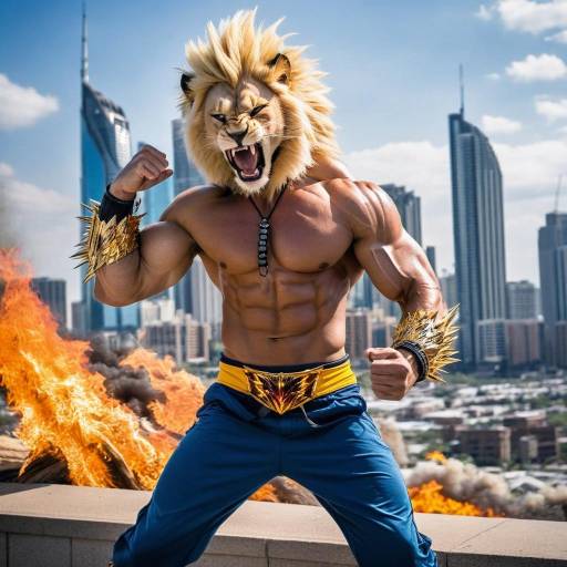 Muscular Lion Boy with Fire and Ears