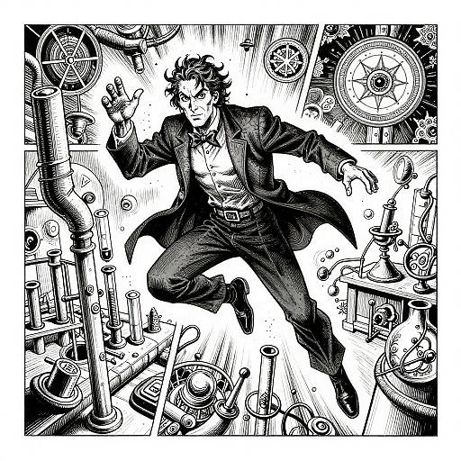 Mad Scientist in Chaotic Lab Illustration