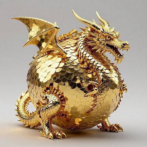 Golden Dodecahedron Dragon Sculpture