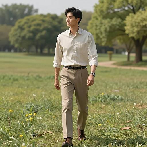 Confident Man in Lush Green Landscape