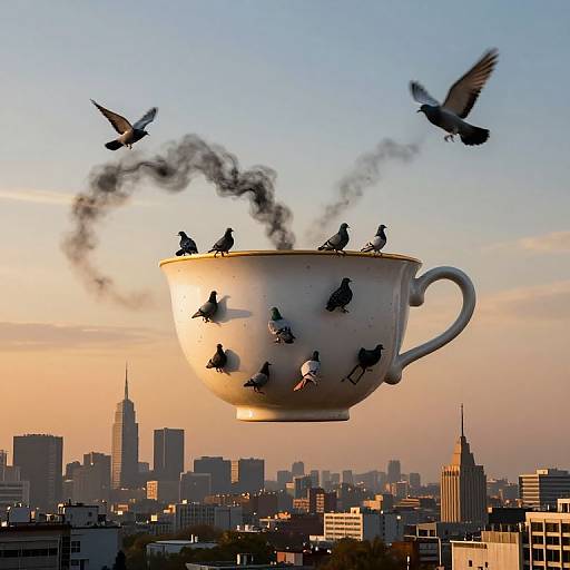 Surreal Teacup City in Sky