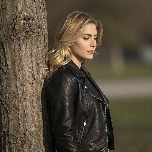 Blonde Woman in Leather Jacket Portrait