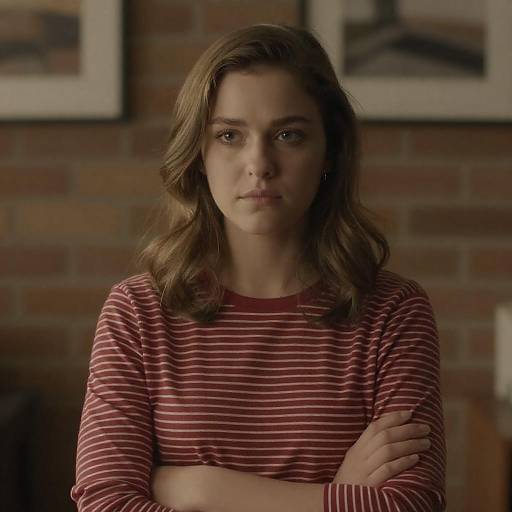 Serious Young Woman Against Brick Wall