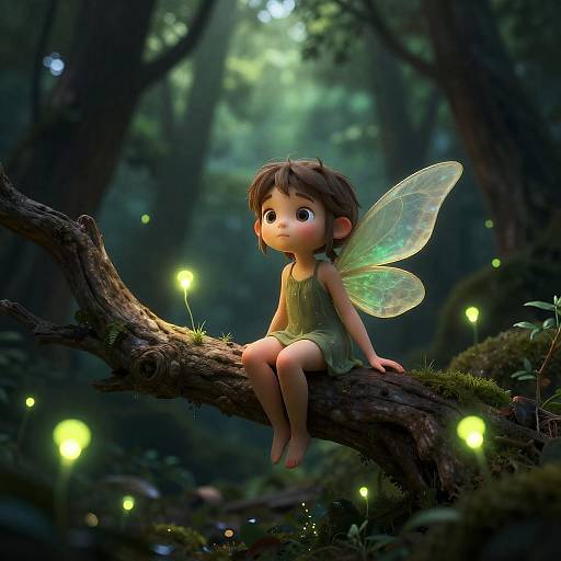 Whimsical Nymph Perched Among Glowing Wisps