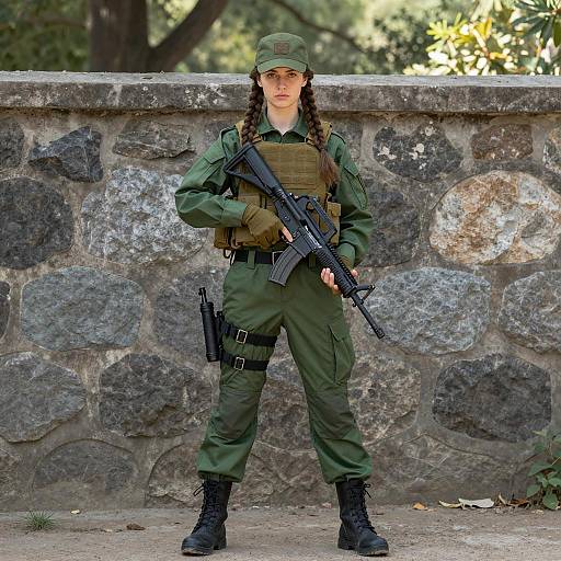 Female Soldier in Green Military Uniform