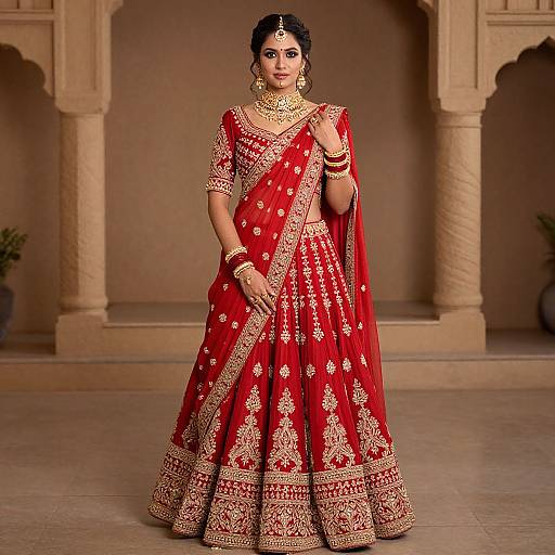 Woman in Red Lehenga Saree