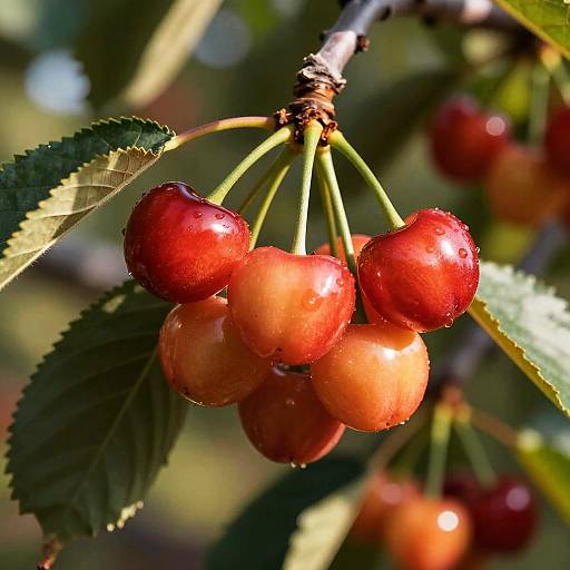 Sunlit Ripe Cherries Close-Up