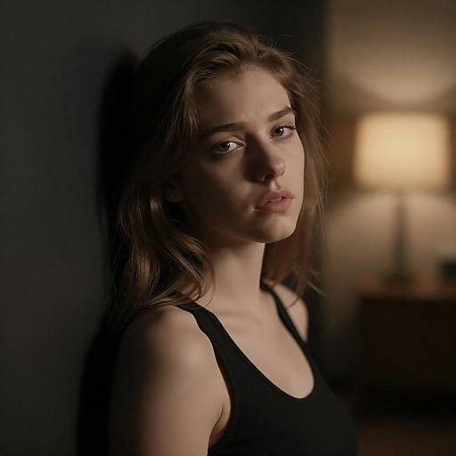 Young Woman Leaning on Wall in Soft Light