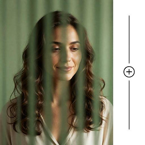 Woman Behind Green Blinds with Soft Light