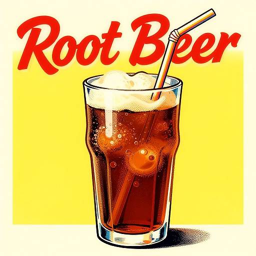 Stylized digital drawing of a glass of root beer with bubbles, straw, and 